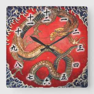 北斎の龍, 北斎 Hokusai Dragon, Hokusai, Japan Art Square Wall Clock