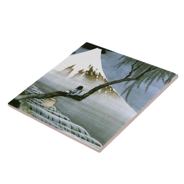 北斎 Boy & Mt Fuji Fine Art Tile (Side)