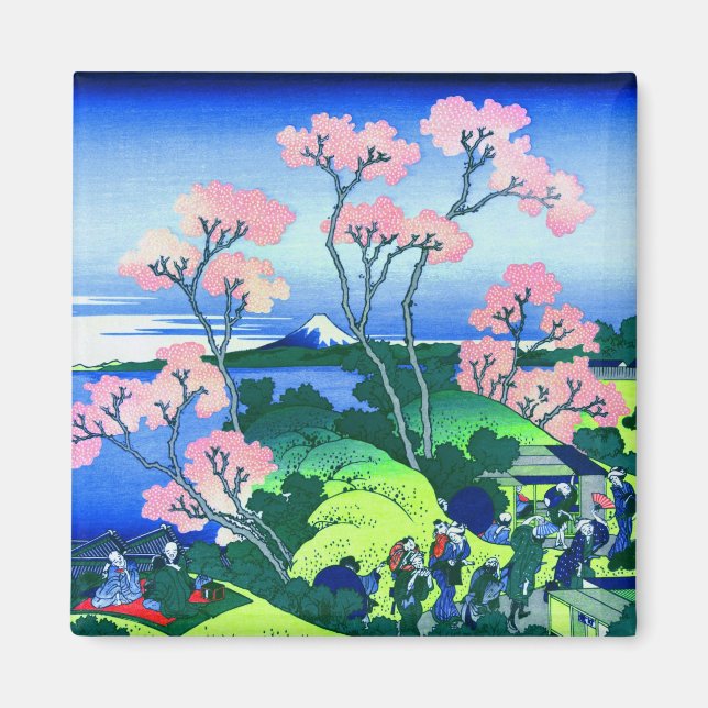 北斎 Goten-Yama Hill Hokusai Cherry Blossom Fine Art Magnet (Front)