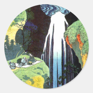 北斎 Hokusai Amida Waterfall Fine Art Classic Round Sticker
