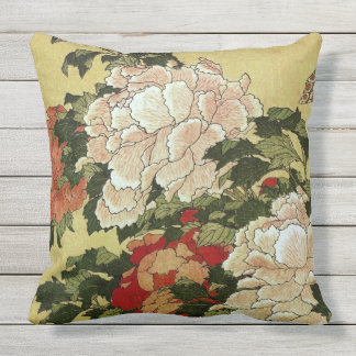 北斎 Hokusai Peonies & Butterflies Fine Art Outdoor Cushion