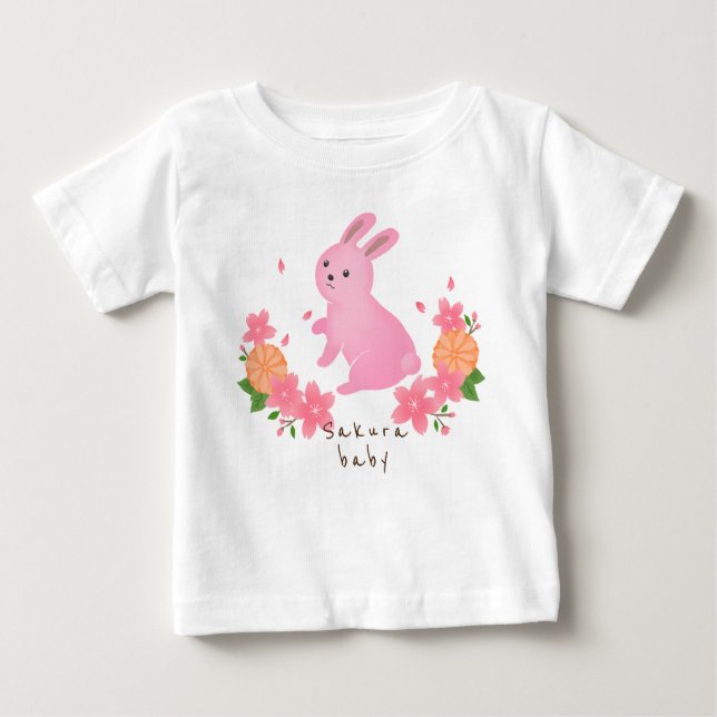 可愛い桜とピンクのうさぎ 日本 和風 cherry blossoms baby T-Shirt (Front)