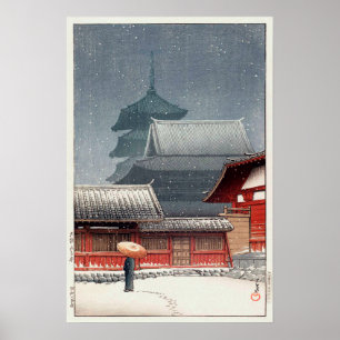 四天王寺, Shitennō-ji in Osaka, Hasui Kawase, Woodcut Poster