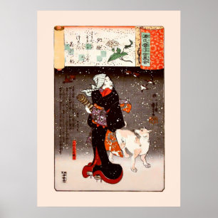 國芳 Woman & Dog in Snow Kuniyoshi Fine Art Poster