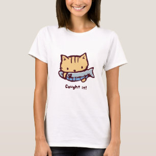 大きなお魚ゲット! Big Catch! Cute Kitten with a Fish T-Shirt