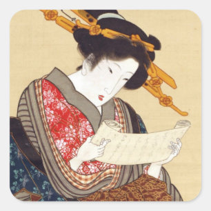 女, 国貞 Woman, Kunisada, Ukiyo-e Square Sticker
