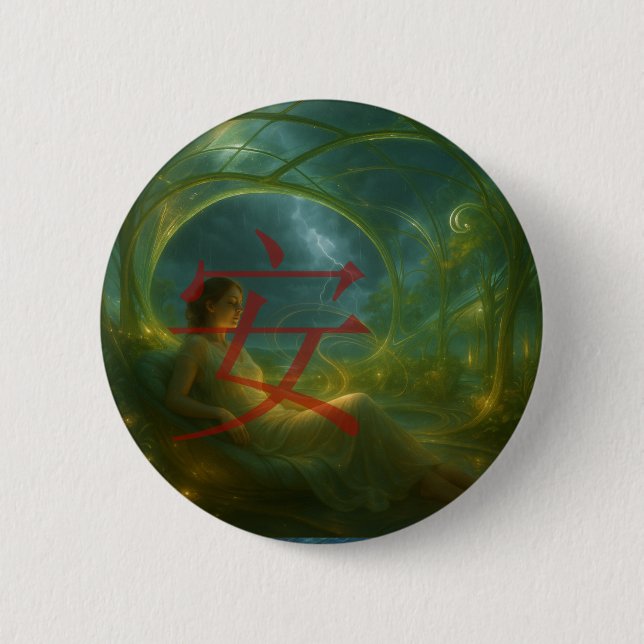 安 (Peace) 6 Cm Round Badge (Front)