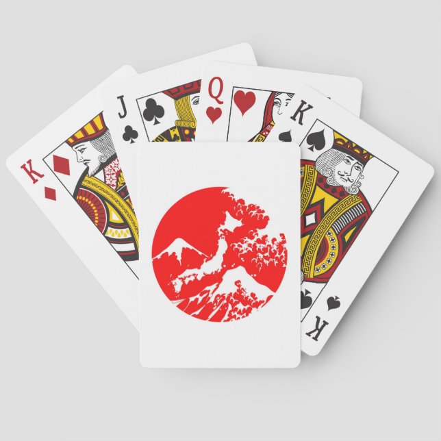 富士山 Mount Fuji Japan Red Print Artistic Playing Cards (Back)