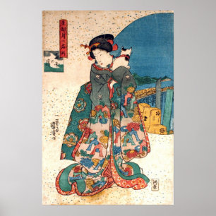 少女と猫, 国芳 Girl with Cat, Kuniyoshi, Uki Poster