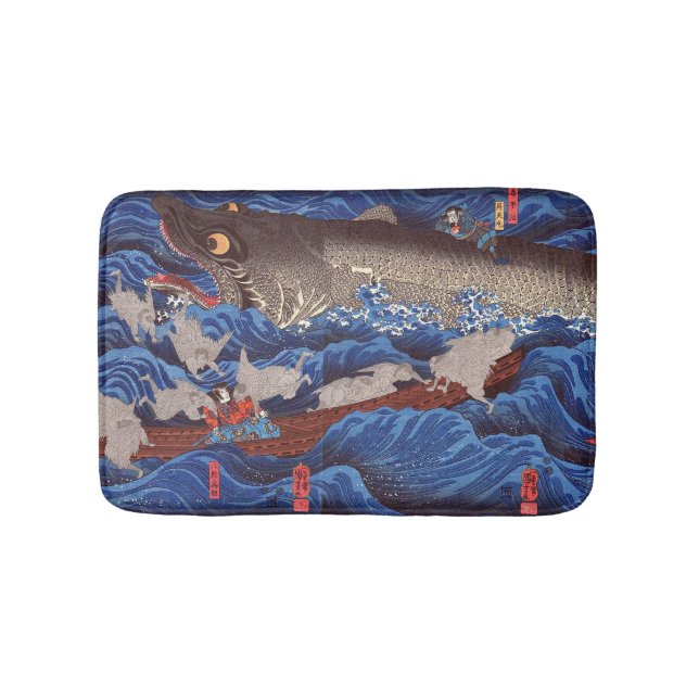怪物鮫,国芳 Monster Shark, Kuniyoshi, Ukiyo-e Bath Mat (Front)