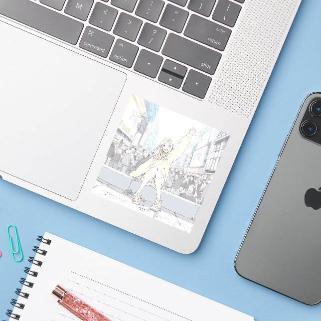 手を振るJKシール｜寿司娘 Seal GenerativeAI (Laptop w/ iPhone)