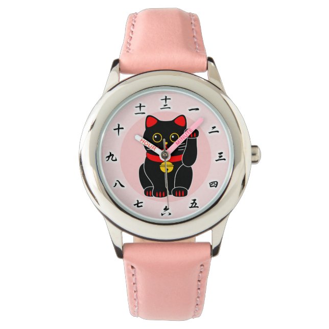招き猫（白黒）, Manekineko B&W (Lucky cat, Beckoning cat) Watch (Front)