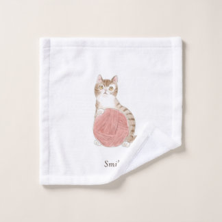 文字 カスタマイズ 猫と毛糸玉 著者:Shiori K. Wash Cloth