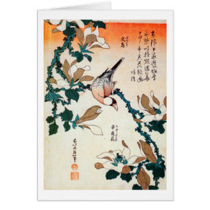 文鳥とコブシ, 北斎 Java Sparrow and Kobushi, Hokusai