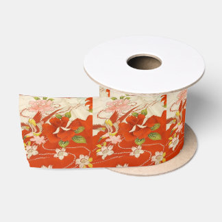 日本の伝統的着物生地リボン3(流水、桜、鳥） SATIN RIBBON