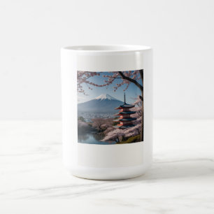 日本の春の最も美しい瞬間を凝縮したような一枚です。富士山を背景に、五重塔と満開の桜が描かれています。 COFFEE MUG