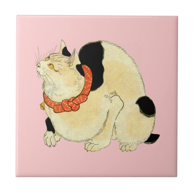 日本猫, 国芳 Japanese Cat, Kuniyoshi, Ukiyo-e Ceramic Tile (Front)