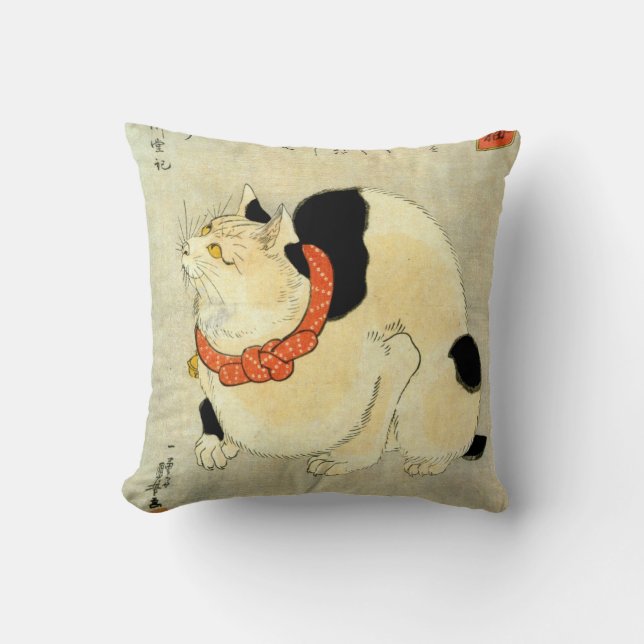 日本猫, 国芳 Japanese Cat, Kuniyoshi, Ukiyo-e Cushion (Front)