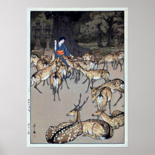 春日大社の鹿, Deer of Kasuga Shrine, Hiroshi Yoshida Poster