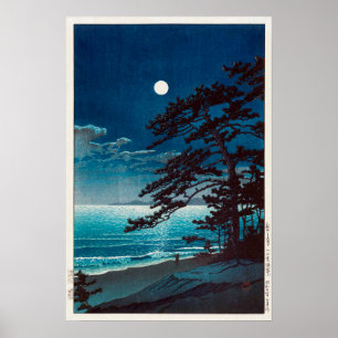 月の二宮海岸, 川瀬巴水 Moon at Ninomiya  Poster