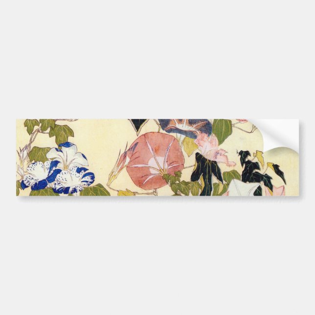 朝顔, 北斎 Morning Glory, Hokusai, Ukiyo-e Bumper Sticker (Front)