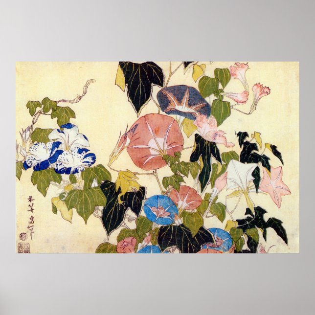 朝顔, 北斎 Morning Glory, Hokusai, Ukiyo-e Poster (Front)