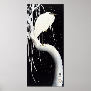 柳に白鷺, 古邨 Egret on snow covered Willow, Poster