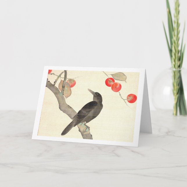 柿に烏, 抱一 Persimmon and Crow, Hōitsu Card (Front)