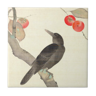 柿に烏, 抱一 Persimmon and Crow, Hōitsu Ceramic Tile