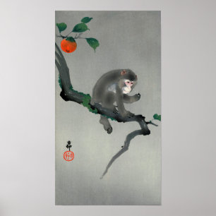 柿に猿, 古邨 Monkey on Persimmon tree, Ohara  Poster