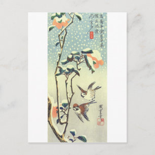 椿に雀, 広重 Camellia and Sparrow, Hiroshige, Ukiyo-e Postcard
