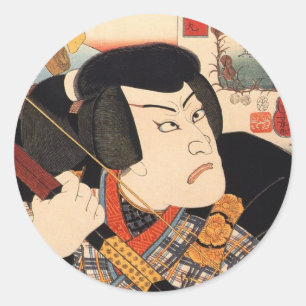 歌舞伎役者, 国芳 Kabuki Actor, Kuniyoshi, Ukiyoe Classic Round Sticker