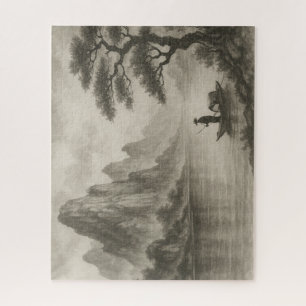 水墨の湖畔と釣り舟 / Fisherman on an Ink-Wash Lake Jigsaw Puzzle