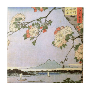 江戸の桜, 広重 Cherry Blossoms of Edo, Hiroshige, Ukiyoe Ceramic Tile