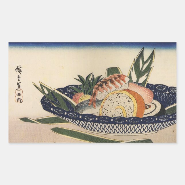 江戸前寿司, 広重 Sushi Bowl, Hiroshige, Ukiyoe Rectangular Sticker (Front)