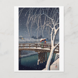 江戸川の宵雪, Evening Snow at Edogawa, Hasui Kawase Postcard