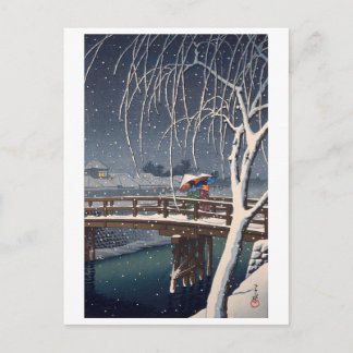 江戸川の宵雪, Evening Snow at Edogawa, Hasui Kawase Postcard