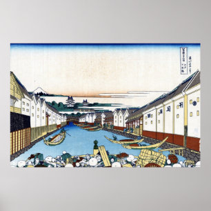 江戸日本橋, 北斎 View Mt.Fuji from Nihonbashi, Hokusai Poster