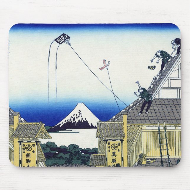 江都駿河町三井, 北斎 View Mt.Fuji from Mitsui shop, Hokusai Mouse Pad (Front)