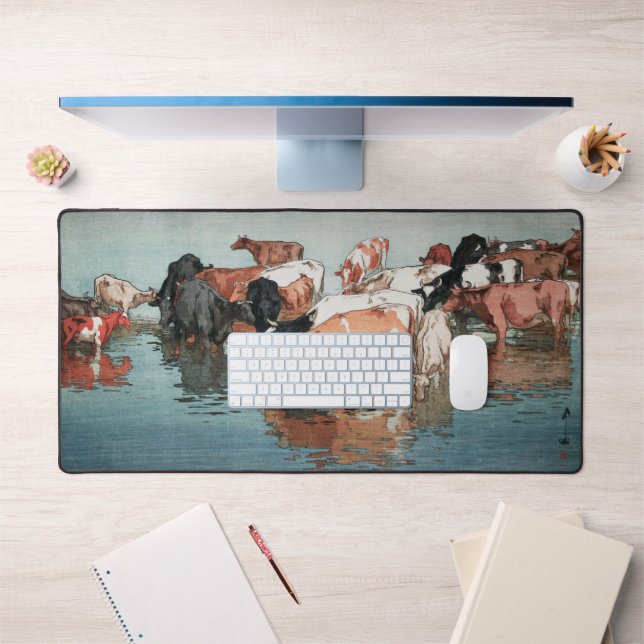 沼崎牧場の昼, Cows, Hiroshi Yoshida, Woodcut Desk Mat (Office 1)