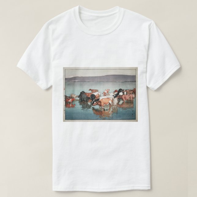 沼崎牧場の昼, Cows, Hiroshi Yoshida, Woodcut T-Shirt (Design Front)