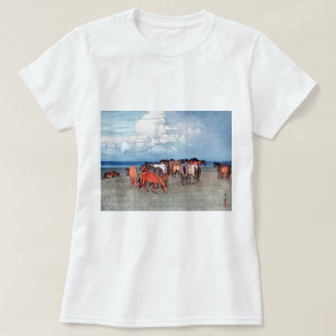 沼崎牧場, Horses, Hiroshi Yoshida, Woodcut T-Shirt