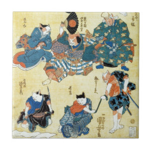 流行猫の狂言づくし, 国芳 Actors of The Cat, Kuniyoshi, Ukiyoe Ceramic Tile