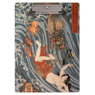 海女と龍, 国芳, Woman & Dragon, Kuniyoshi, Ukiyo-e Clipboard