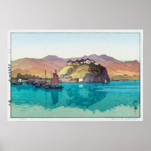 湖口, Hukou, China, Hiroshi Yoshida, Woodcut Poster