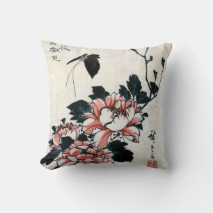 牡丹に蝶, 広重 Peonies and Butterfly, Hiroshige, Ukiyo-e Cushion