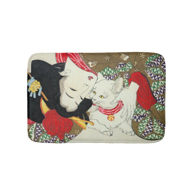 猫が好き, 芳年 I Love Cats, Yoshitoshi, Ukiyo-e Bath Mat (Front)