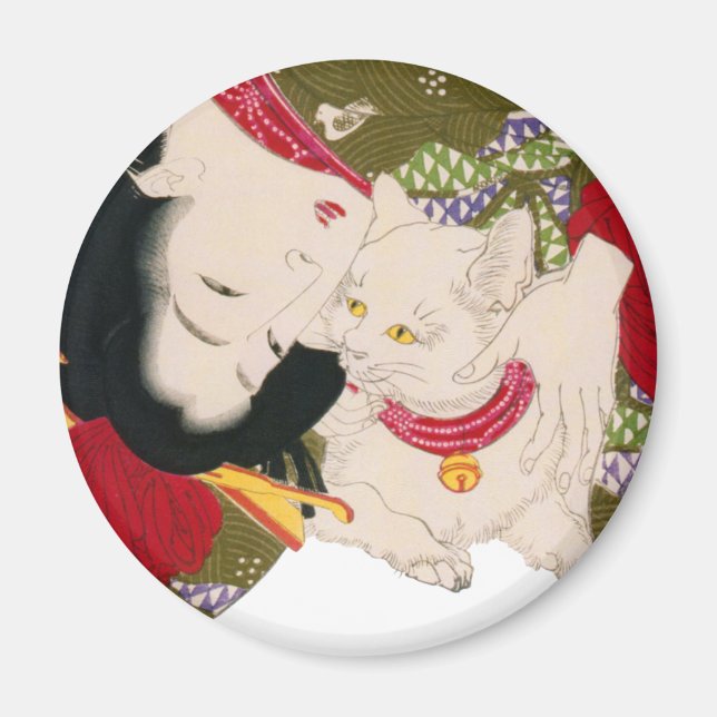 猫が好き, 芳年 I Love Cats, Yoshitoshi, Ukiyoe Magnet (Front)