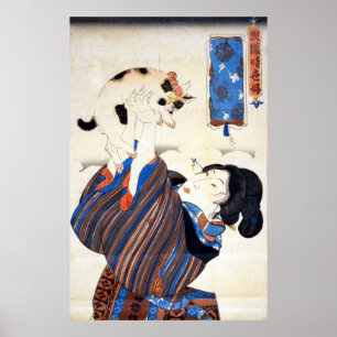 猫と女, 国芳 Cat and Woman, Kuniyoshi, Ukiyo- Poster