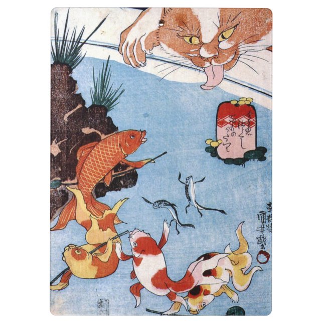 猫と金魚, 国芳 Cat and Goldfish, Kuniyoshi, Ukiyo-e Clipboard (Back)